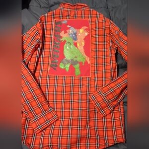 Boys Upcycled Plaid Avengers Shirt